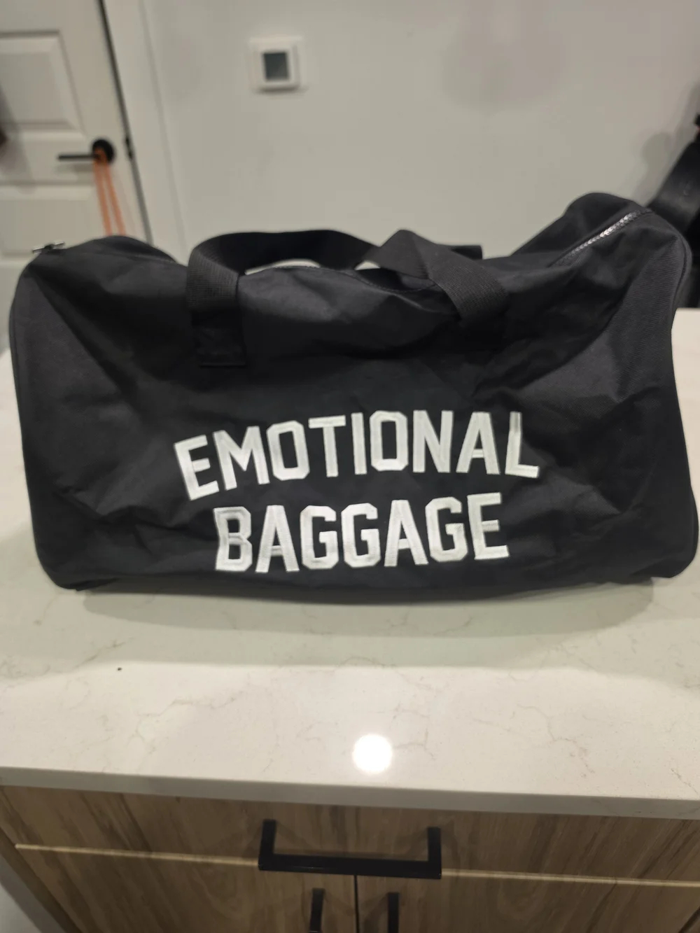Men's Black Duffel Bag with 'Emotional Baggage' Graphic